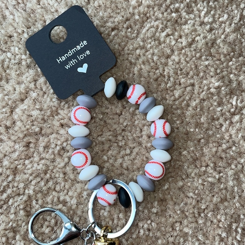 Baseball Bead Bracelet Wrist Keychain Leather Tassel  Key Ring Bag Accessories - Picture 5 of 7
